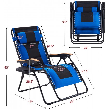 Mighty Rock Oversize Padded Zero Gravity Chair Patio Lounge Chair with Cup Holder for Outdoor Beach Pool, Blue